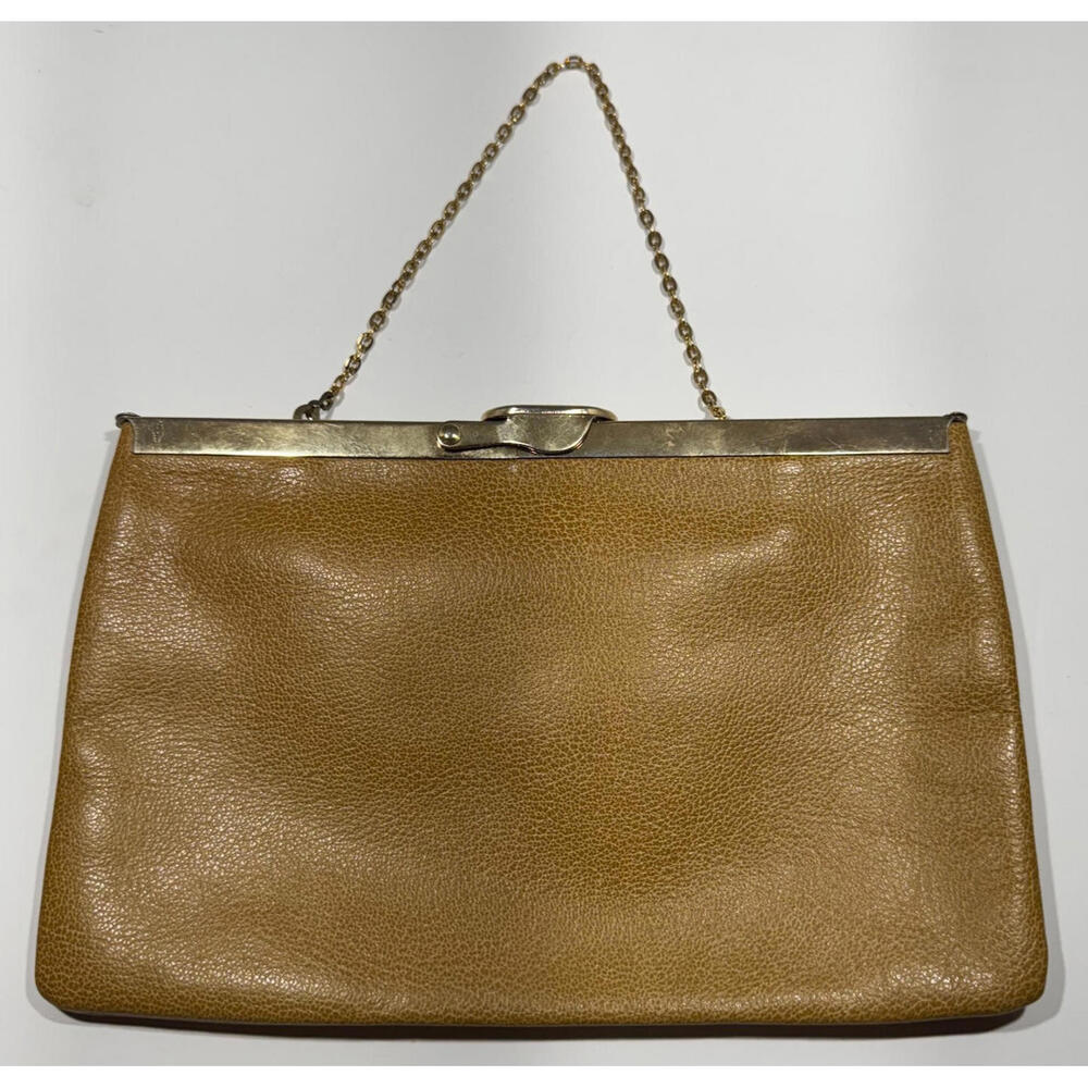 Etra Leather Lift Clasp Clutch Light Brown with Chain Bag - Vintage